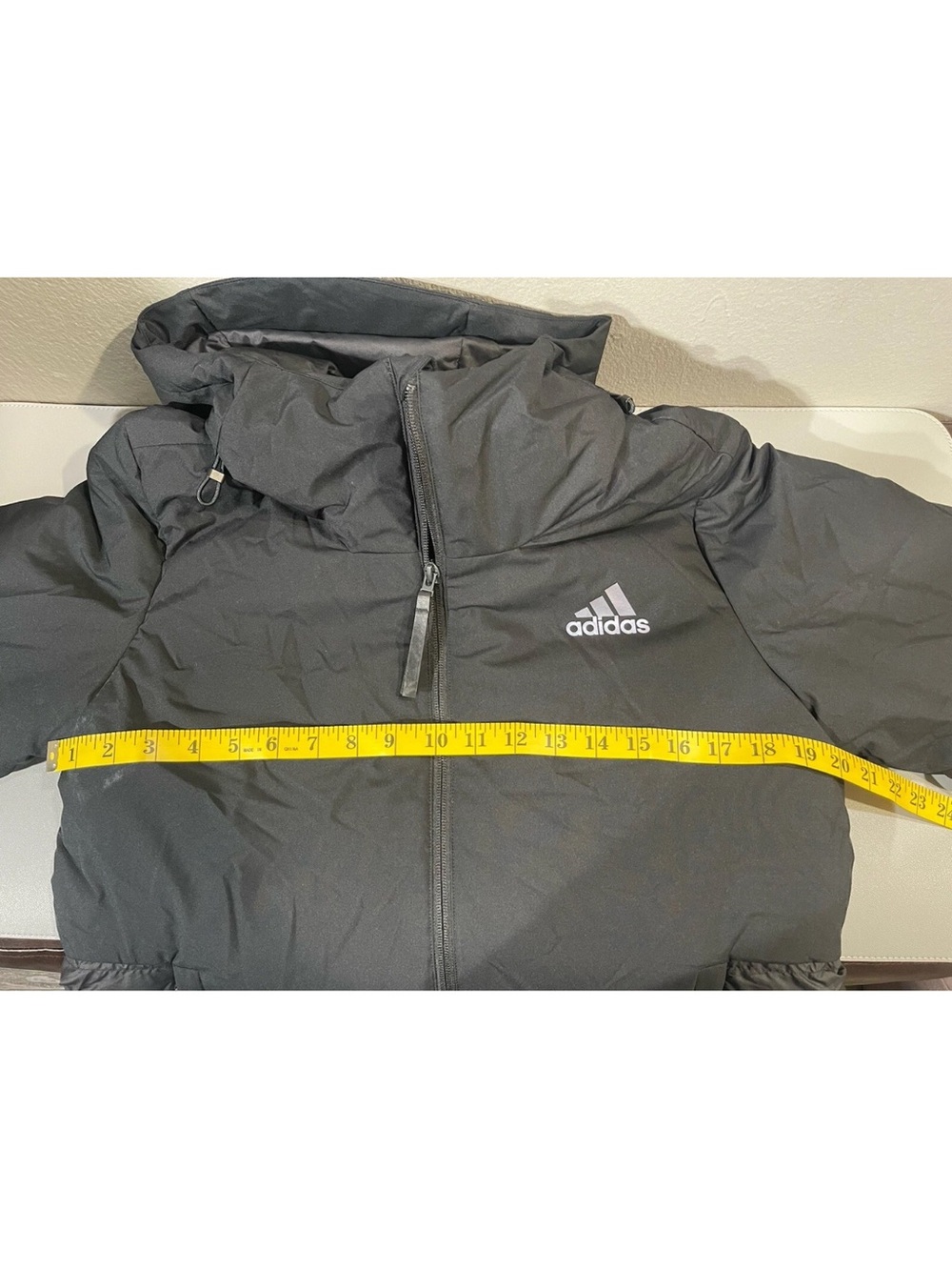 NWT Adidas Traveer Cold.Rdy Black Hooded Down Jacket W/ThreeStripe Logo Print S - Picture 4 of 5